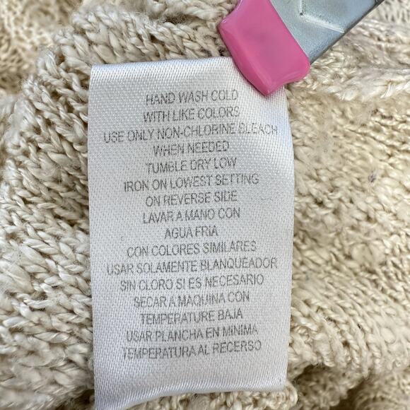 Womens Crochet Top Open Knit Lace Cardigan Beige Cream Boho Cottage Slouchy Sz S - Picture 8 of 9